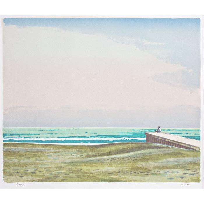 入江 観 『少年と海』 リトグラフ 版画 絵画 日本の風景 送料無料 