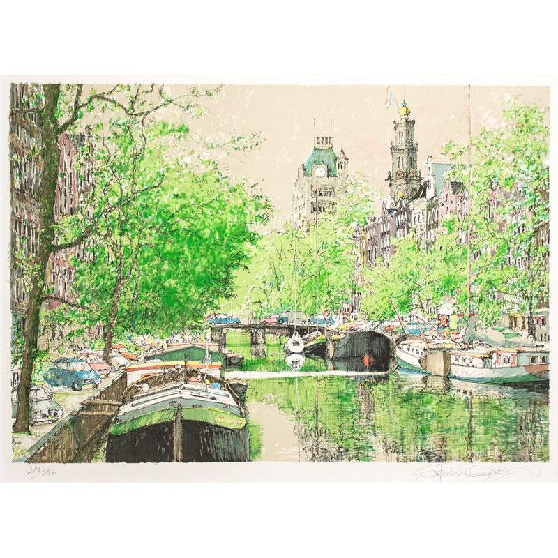 【送料無料】小田切訓 リトグラフ 大運河 小田切 訓「 博物館のある運河 」 オリジナル リトグラフ 版画