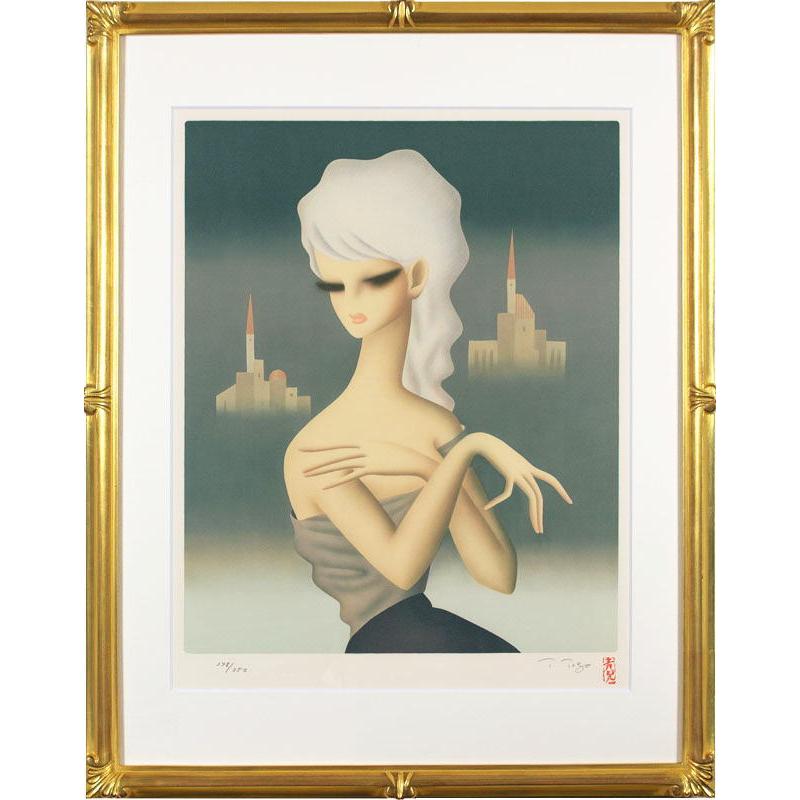 東郷青児 「 二つの城 」 リトグラフ 版画 絵画 洋画 人物 女性 上品