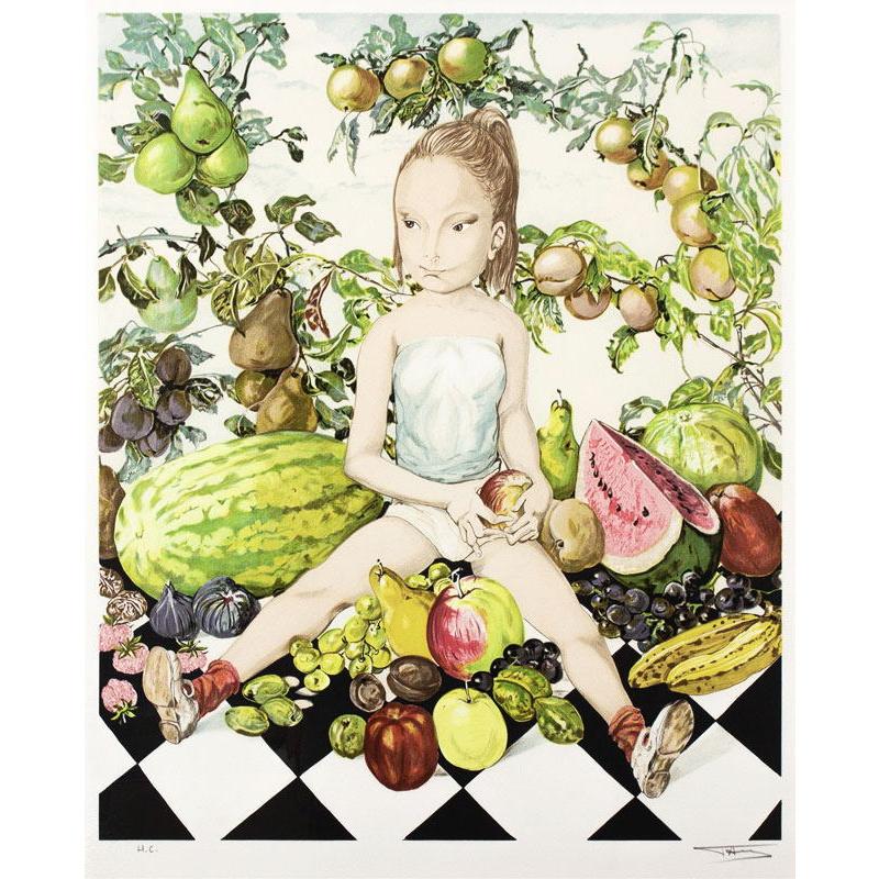 藤田嗣治 「 少女と果物 」 リトグラフ 版画 絵画 洋画 女の子 少女