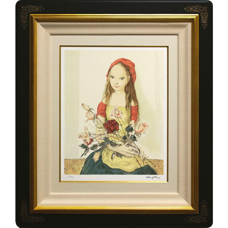 藤田嗣治 「 バラを持つ少女 」 リトグラフ 版画 版画 絵画 洋画
