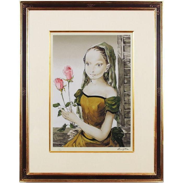 藤田嗣治 『花を持つ少女』 シルクスクリーン版画 : 内田画廊 藤田嗣治 『花を持つ少女』 シルクスクリーン版画 : 内田画廊