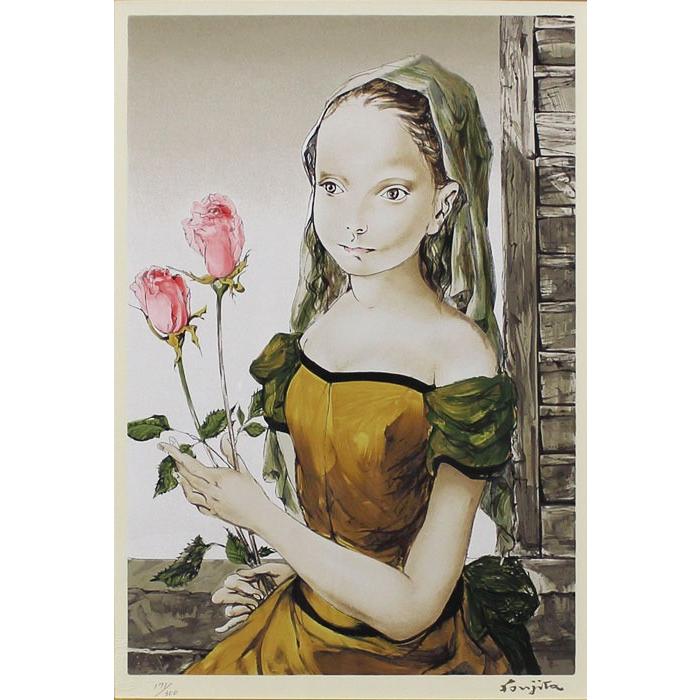 藤田嗣治 『花を持つ少女』 シルクスクリーン版画 : 内田画廊 藤田嗣治 『花を持つ少女』 シルクスクリーン版画 : 内田画廊