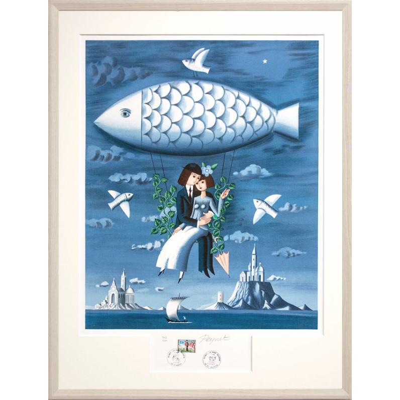 レイモン・ペイネ「 魚の飛行船 」リトグラフ 版画 絵画 人物 かわいい