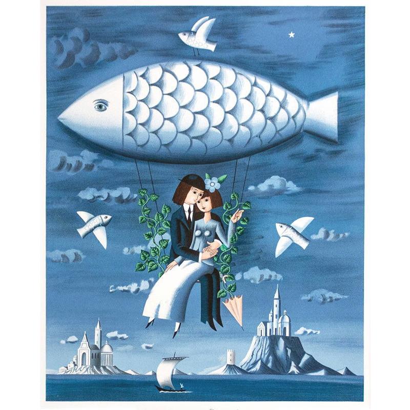 レイモン・ペイネ　「ハートのプレゼント」リトグラフ　版画 絵画 結婚 花嫁 レイモン・ペイネ 「ハートのプレゼント」リトグラフ 版画 絵画