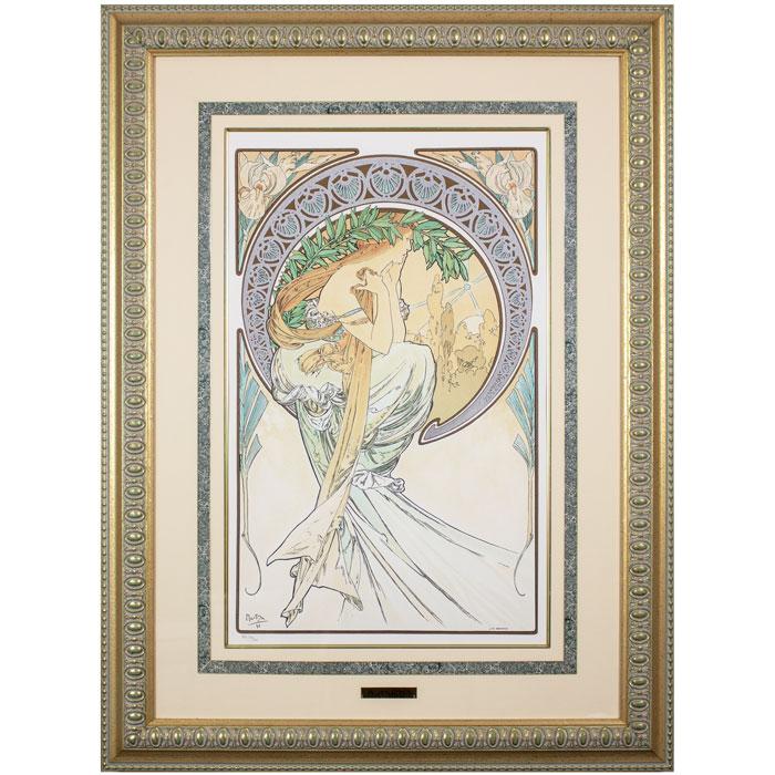 四芸術・詩/アルフォンス・ミュシャ　真作　リトグラフ アルフォンス・ミュシャ「四芸術-詩-」（1898年） アール