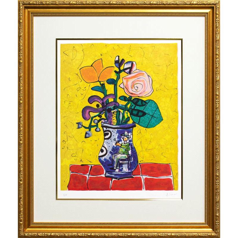 ポール ・ アイズピリ 「 黄色い背景の花 」 リトグラフ 版画 版画