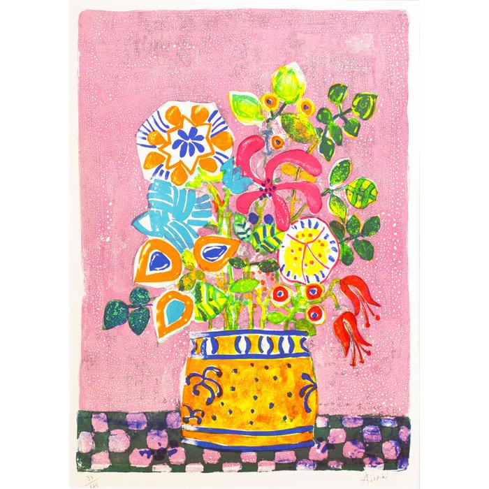 ポール・アイズピリ 『黄色い花瓶の花束』 リトグラフ(石版画 ポール・アイズピリ 『黄色い花瓶の花束』 リトグラフ(石版画