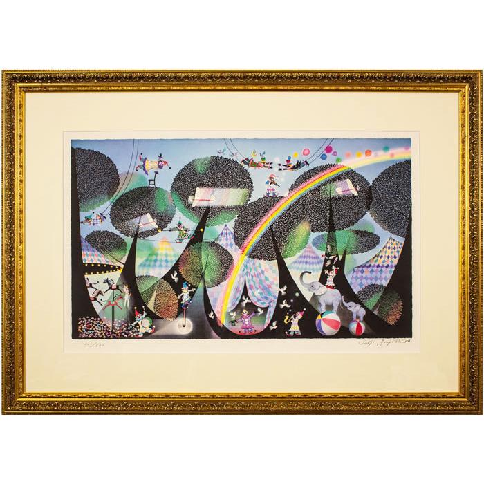 藤城清治 『森のサーカス』 リトグラフ版画 絵画 影絵 ピエロ 藤城清治 『森のサーカス』 リトグラフ版画 絵画 影絵 ピエロ