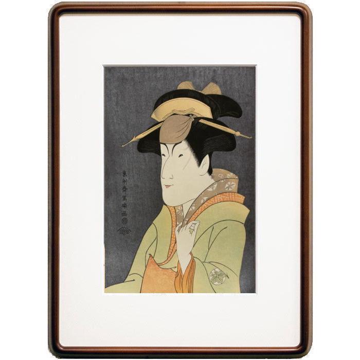 絵画 肖像画 版画 壁掛け額入り 骨董品 中国版画 東洲斎写楽 撰「 中山富三郎の宮城野 」 大判 黒雲母摺 高級手摺 木