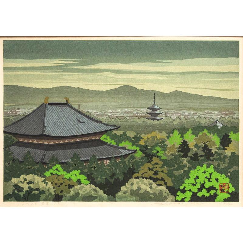 井堂雅夫 「 古代の里 若草山より 」 木版画 版画 絵画 奈良 井堂雅夫 「 古代の里 若草山より 」 木版画 版画 絵画 奈良