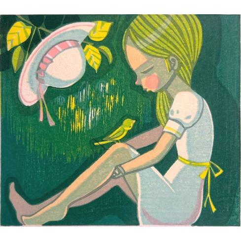池田修三 「 緑陰 」 木版画 版画 絵画 人物 少女 女の子 こども 池田修三 「 緑陰 」 木版画 版画 絵画 人物 少女 女の子 こども