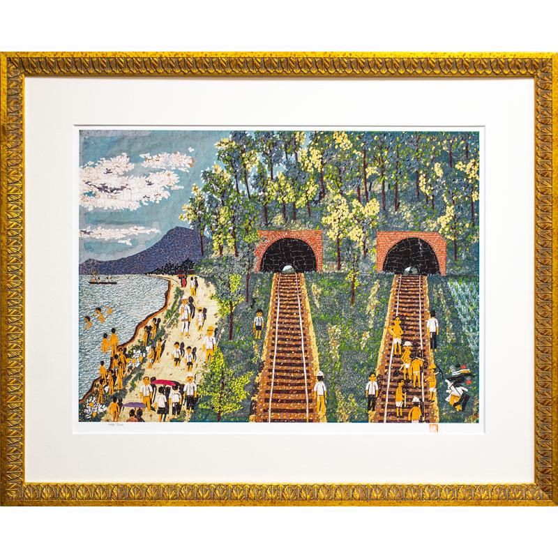 山下清「トンネルのある風景」リトグラフ 落款有 保証書有 あずま工芸