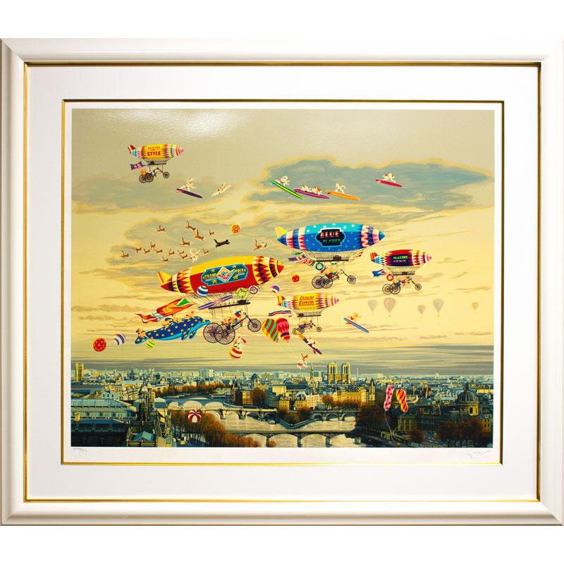 絵画 アート シルクスクリーン ヒロ ヤマガタ サンセットクルーズ 額装 89cm×107cm AP 45/50 中古 札幌市厚別区 厚別店 ヒロ・ヤマガタ 山形博導 「 そよ風にのって Flying on the Breeze