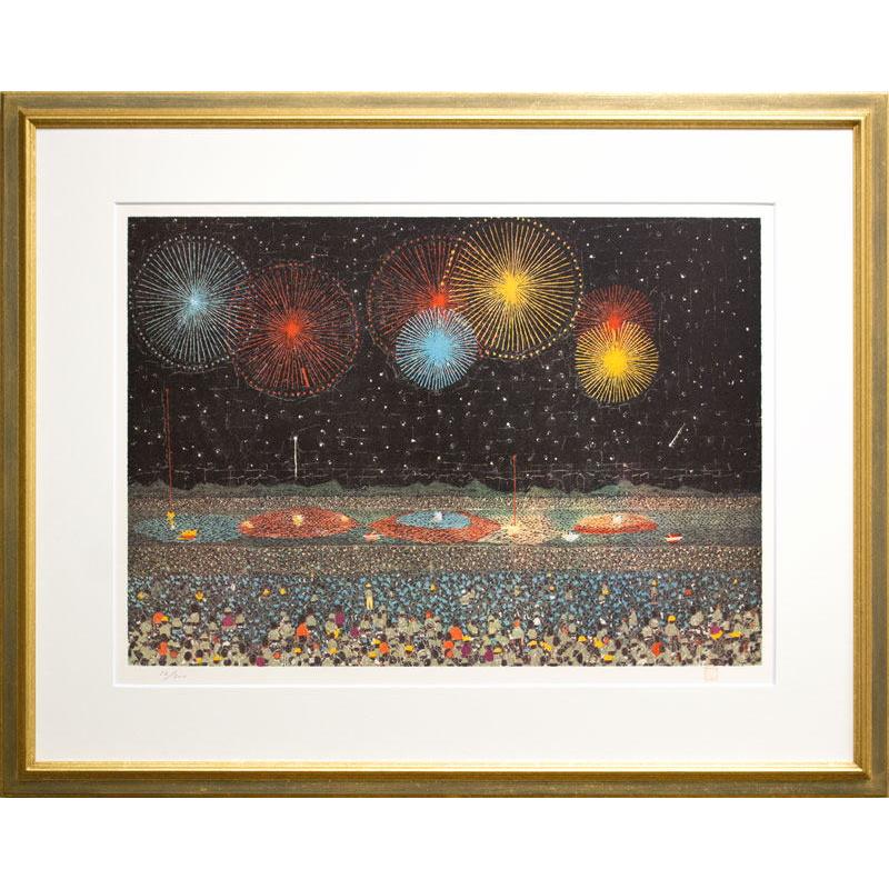 山下 清 「 長岡の花火 」(15号大) リトグラフ 版画 貼り絵 絵画 版画