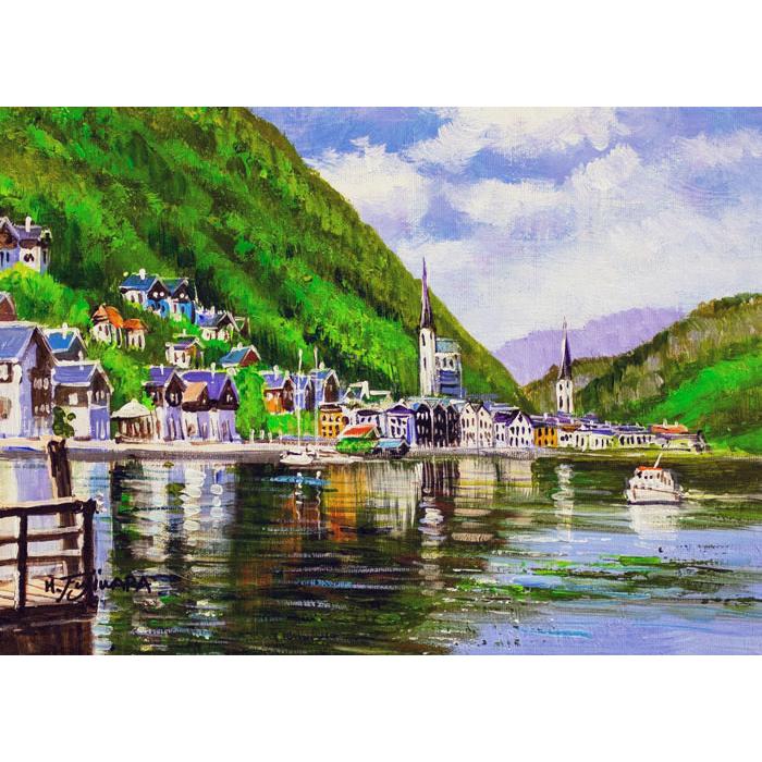 井手宣通　山湖　油彩画　真作 井手宣通 山湖 油彩画 真作