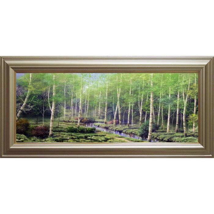 早瀬 遼 『白樺林』 油絵・油彩画 WF6 絵画 洋画 自然 横長 送料無料