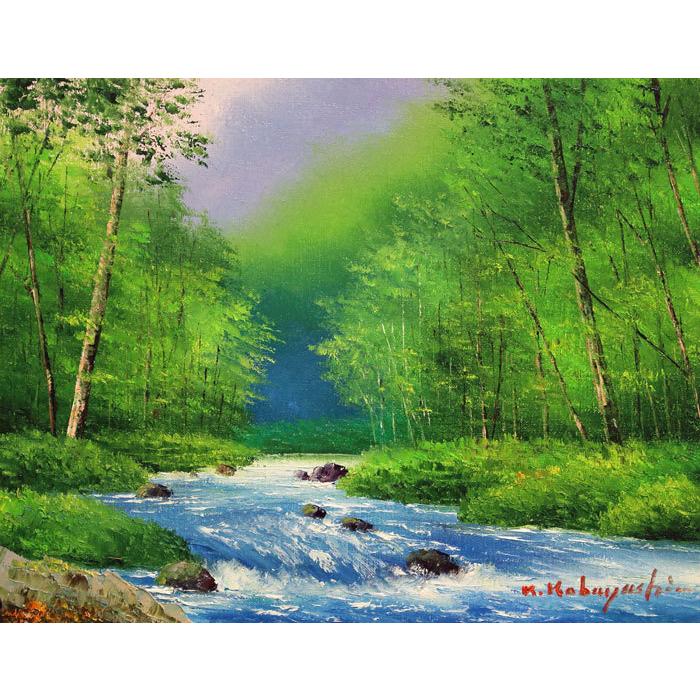 油絵 鬼怒川の渓流