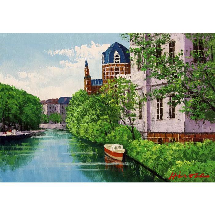 油絵　ブルージュの運河 油絵ブルージュの運河