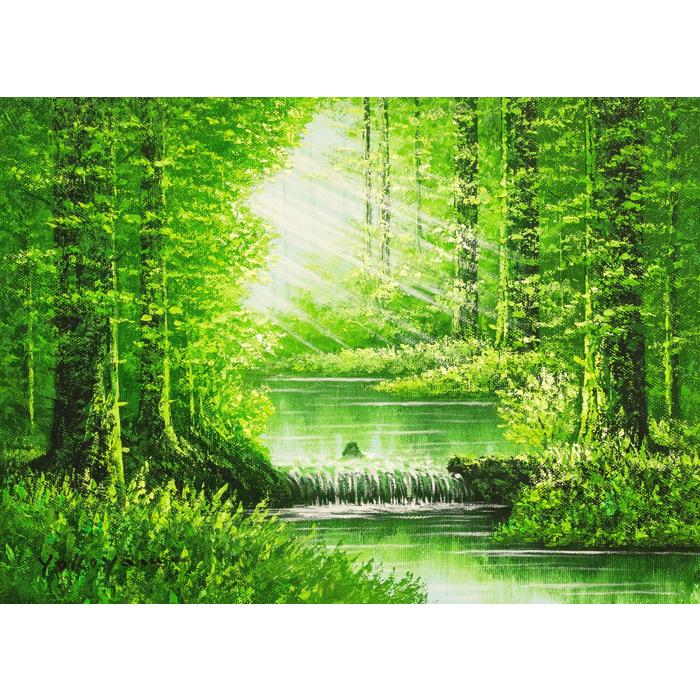 横山 守 『陽光』 油絵・油彩 F4(4号) 絵画 自然 森 風水 緑 木漏れ日 