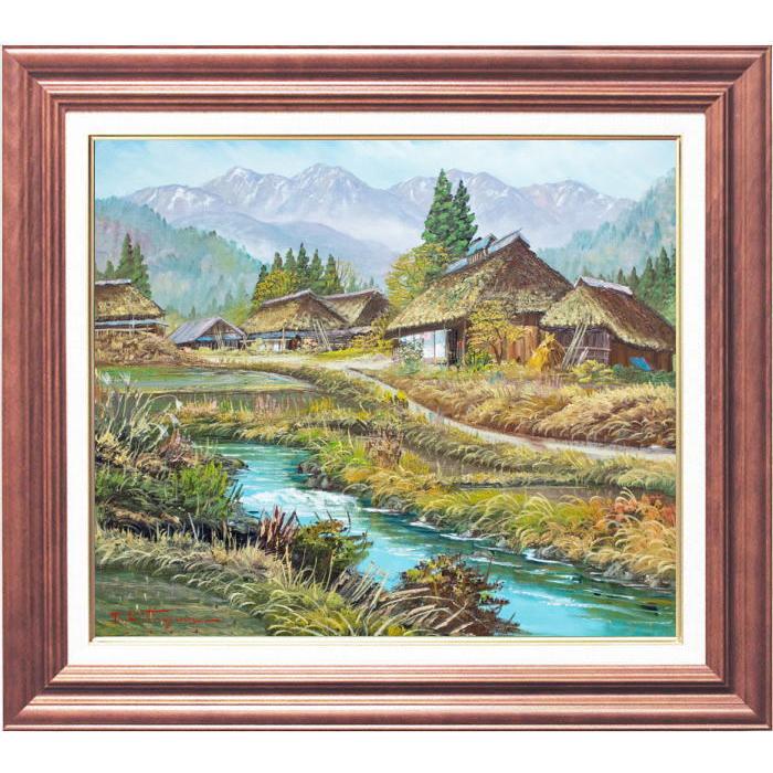 額縁付き日本田舎風景画 大きな油絵|油彩画 額縁付き日本田舎風景画 大きな油絵|油彩画
