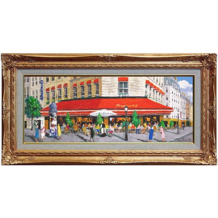 斉藤 要 『カフェフーケ』 油絵・油彩画 WF3 絵画 肉筆 外国の 斉藤 要 『カフェフーケ』 油絵・油彩画 WF3 絵画 肉筆 外国の