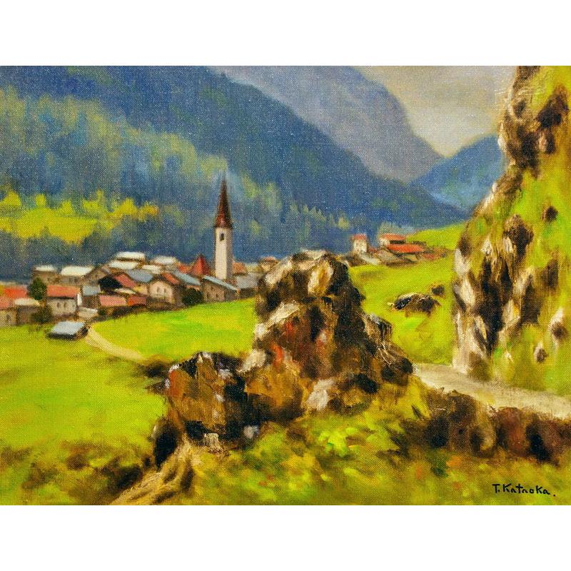 片岡 誓「 エンガディンの谷」 油絵 ・ 油彩画 F6 ( 6号 ) 絵画 片岡 誓「 エンガディンの谷」 油絵 ・ 油彩画 F6 ( 6号 ) 絵画