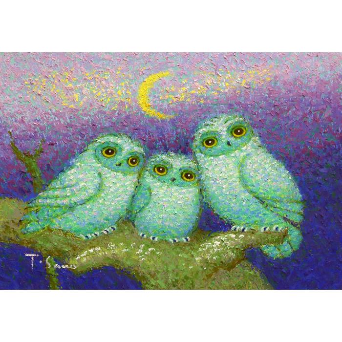 佐野千恵子 『聖夜のふくろう』 油絵・油彩画 SM（サムホール） : 内田