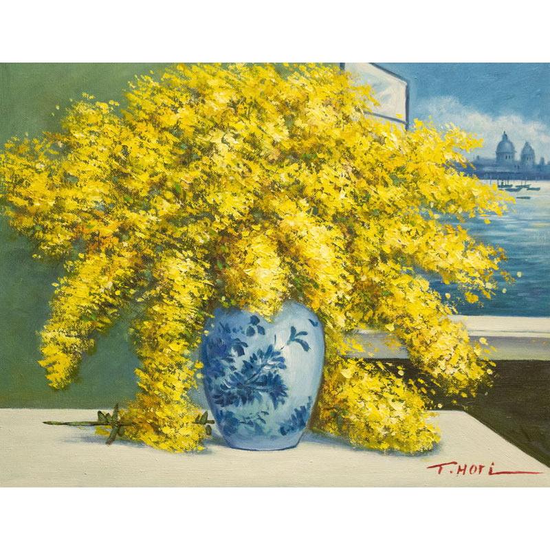 堀 哲夫 「 ミモザ 」 油絵 ・ 油彩画 F6 ( 6号 ) 絵画 洋画 堀 哲夫 「 ミモザ 」 油絵 ・ 油彩画 F6 ( 6号 ) 絵画 洋画