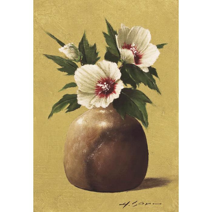 安田英明 『むくげ』(白) 油絵・油彩画 SM（サムホール） 絵画 洋画 花