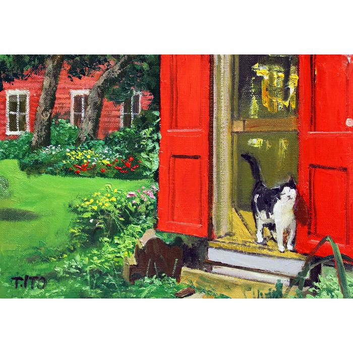 伊東拓実 『猫のいる風景』 油絵・油彩画 SM(サムホール) 絵画 伊東拓実 『猫のいる風景』 油絵・油彩画 SM(サムホール) 絵画