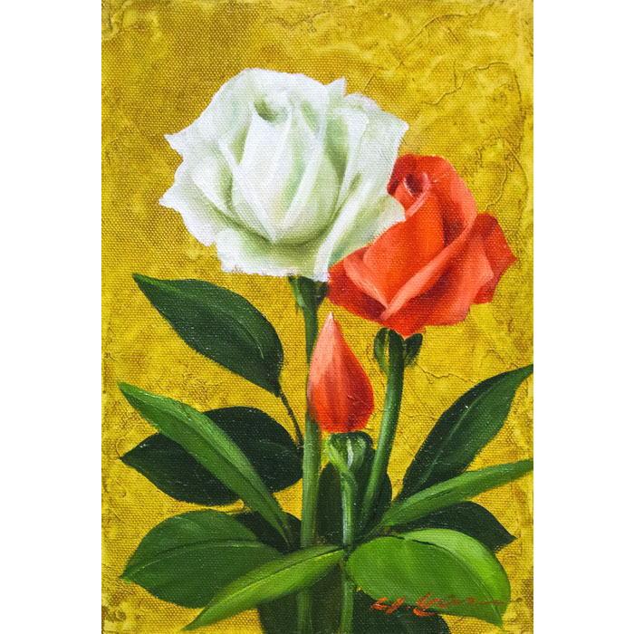 安田英明 「 バラ 」 油絵 ・ 油彩画 SM ( サムホール ) 絵画 安田英明 「 バラ 」 油絵 ・ 油彩画 SM ( サムホール ) 絵画