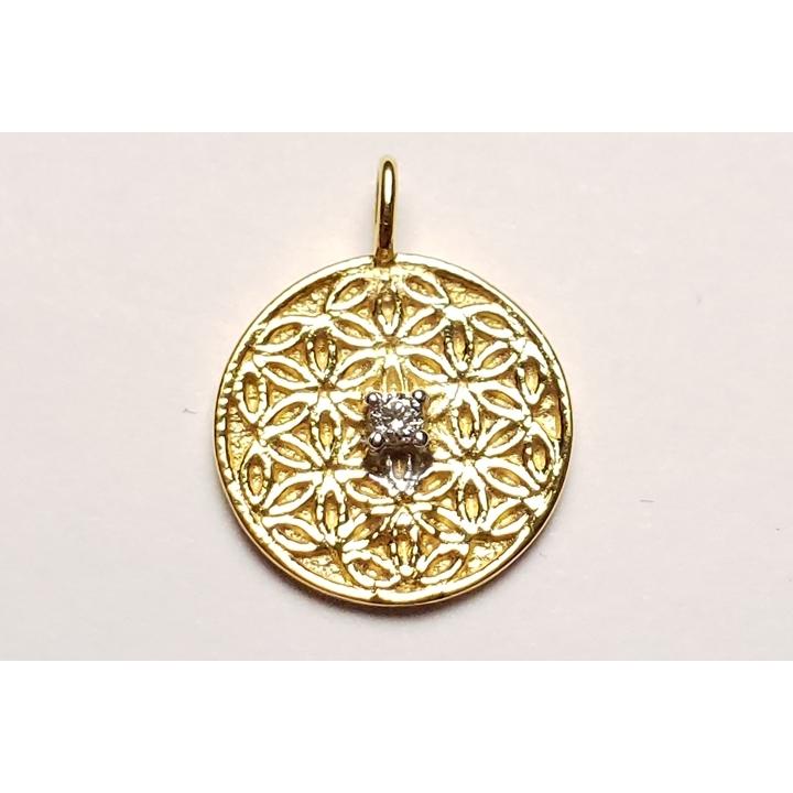 フラワーオブライフ ホワイトダイヤモンド付きK18ペンダントトップ(YG)