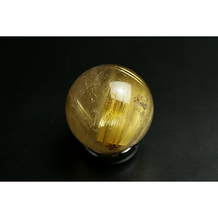 特大 スモーキーゴールドルチルクォーツ スフィア 玉 55mm 台座付き 3A