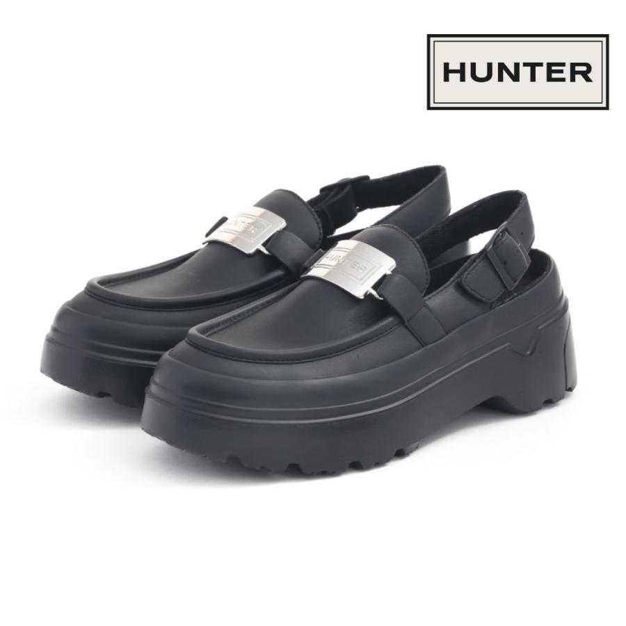 ハンター HUNTER レディース ローファー リファインド フラットフォーム メタル ヒール ストラップローファー WFF3102LEA ストラップ 耐水 レザー 厚底 チャンキーソール 軽量 軽い 正規品 HUNTER（ハンター） レディース ローファー リファインド フラット