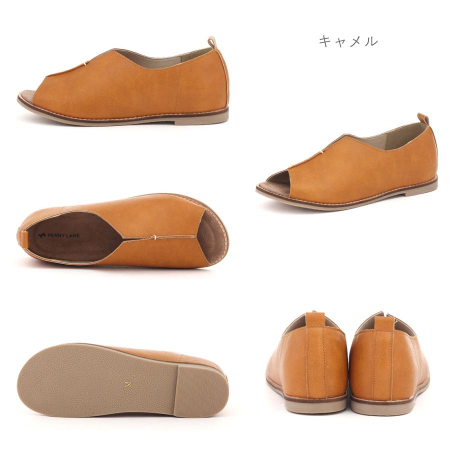 RJL ブラウン レザー フラットサンダル PENNY LANE（ペニーレイン） レディース サンダル Vカット 前開き