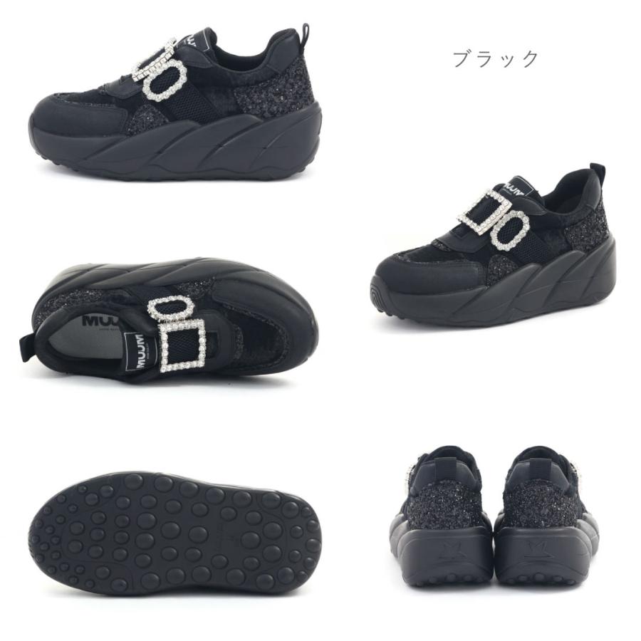 美品◎MIU MIU ビジュー厚底スニーカー スリッポン 黒 シルバー 22cm MUUM（ムーム） レディース スニーカー スリッポン 厚底 ダブル