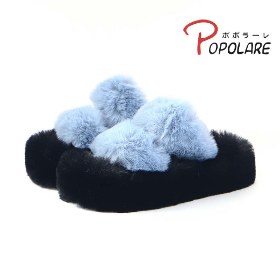 レディース サンダル ダブルベルトファーサンダル もこもこ ふわふわ