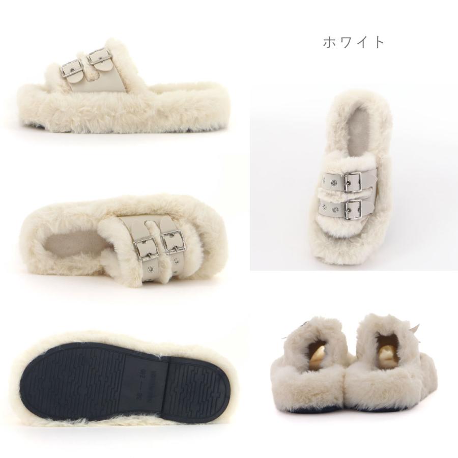 レディース サンダル ダブルベルトファーサンダル もこもこ ふわふわ