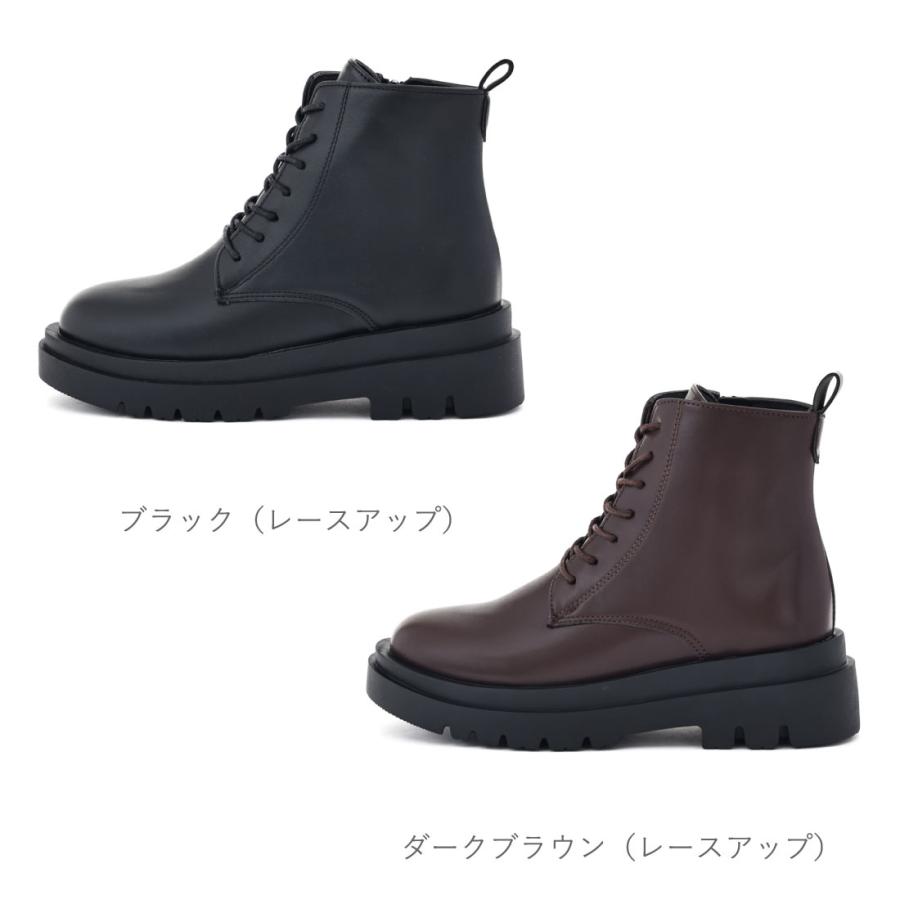 レディース ブーツ ショートブーツ 厚底 サイドジップ レースアップ