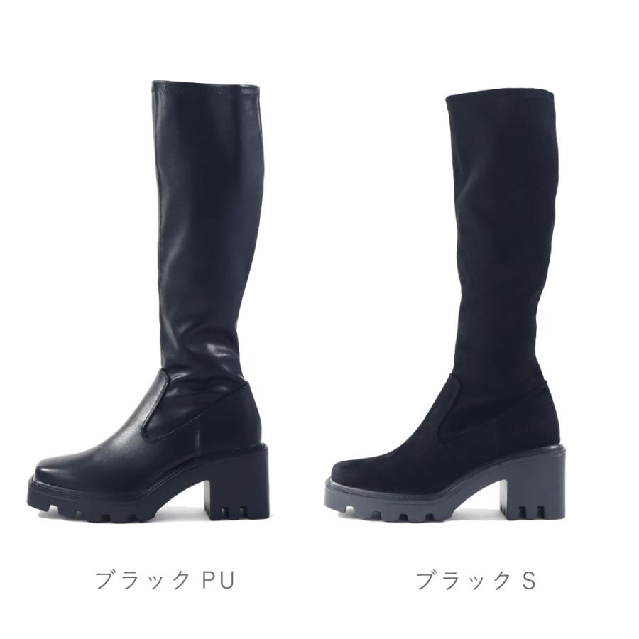 Lena（レナ） レディース ブーツ スクエアトゥ厚底ストレッチロング