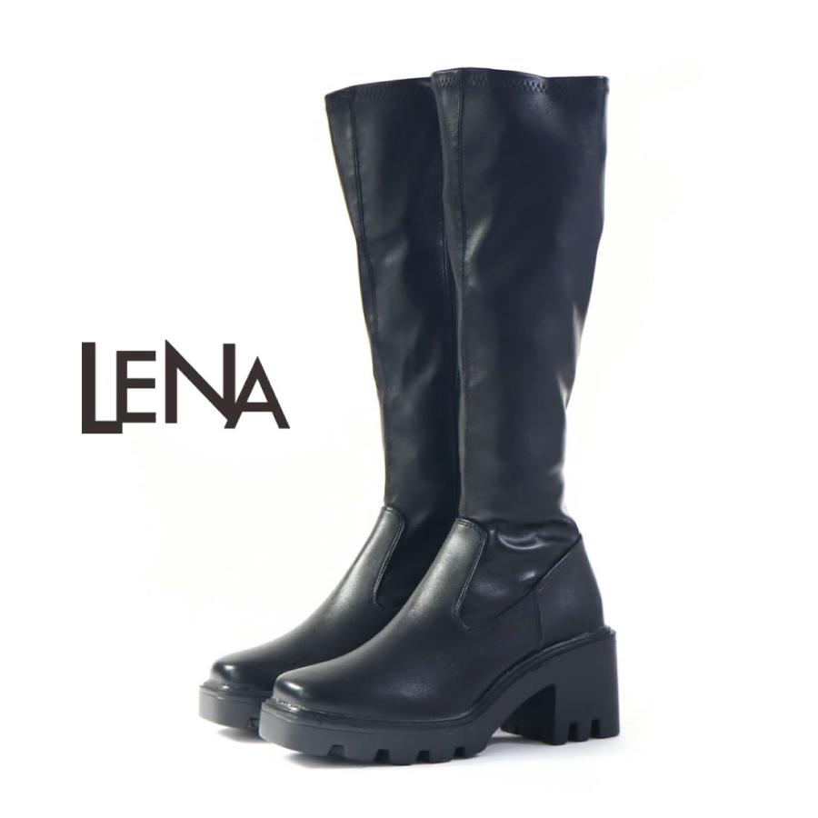 Lena（レナ） レディース ブーツ スクエアトゥ厚底ストレッチロング