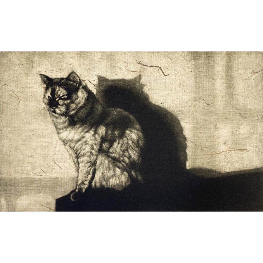 銅版画メゾチント 動物 生田宏司 Shadow・III 銅版画 メゾチント 額装