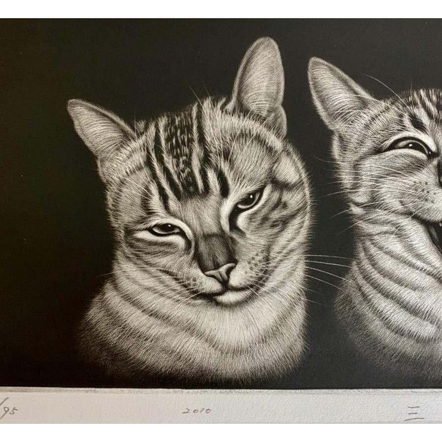 生田宏司「海月館」銅版画 カラーメゾチント 額装 猫 くらげ