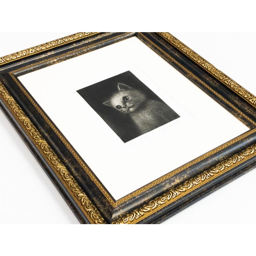 仙北谷和子「みつめる」銅版画 メゾチント 額装 猫 : ギャラリー伸