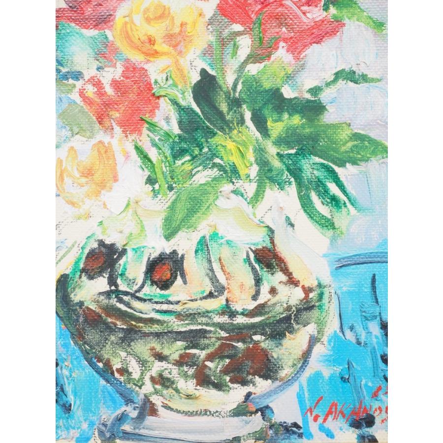 真作】【渡鹿庵】[赤星宣利] 8492 絵画 油彩画 「ばら」 SM 花鳥図