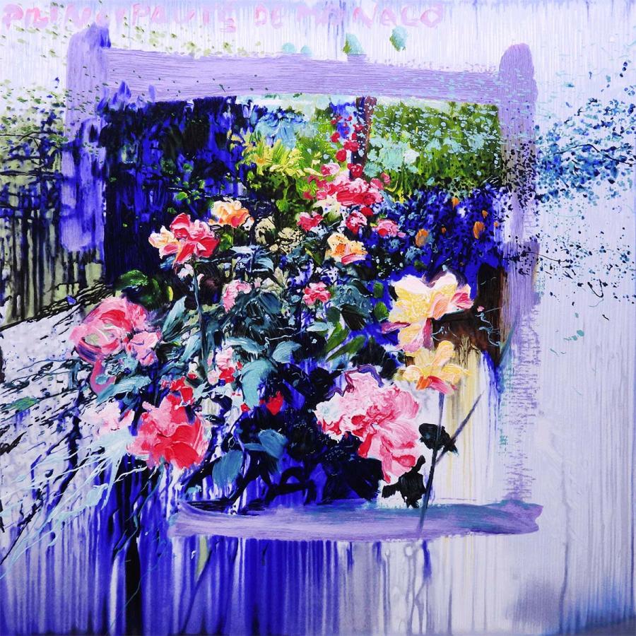 モナコの薔薇 風景画 静物画 花 庭園 版画 【満月】 絵画 真作保証