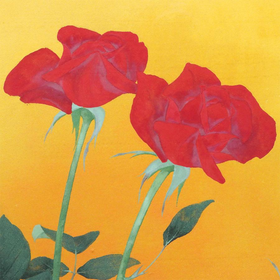 牧進 紅薔薇 紙本彩色10号 静物画 花 共シール 日本画 原画 絵画 真作保証 牧進 紅薔薇 紙本彩色10号 静物画 共シール 解説あり 花 バラ 師