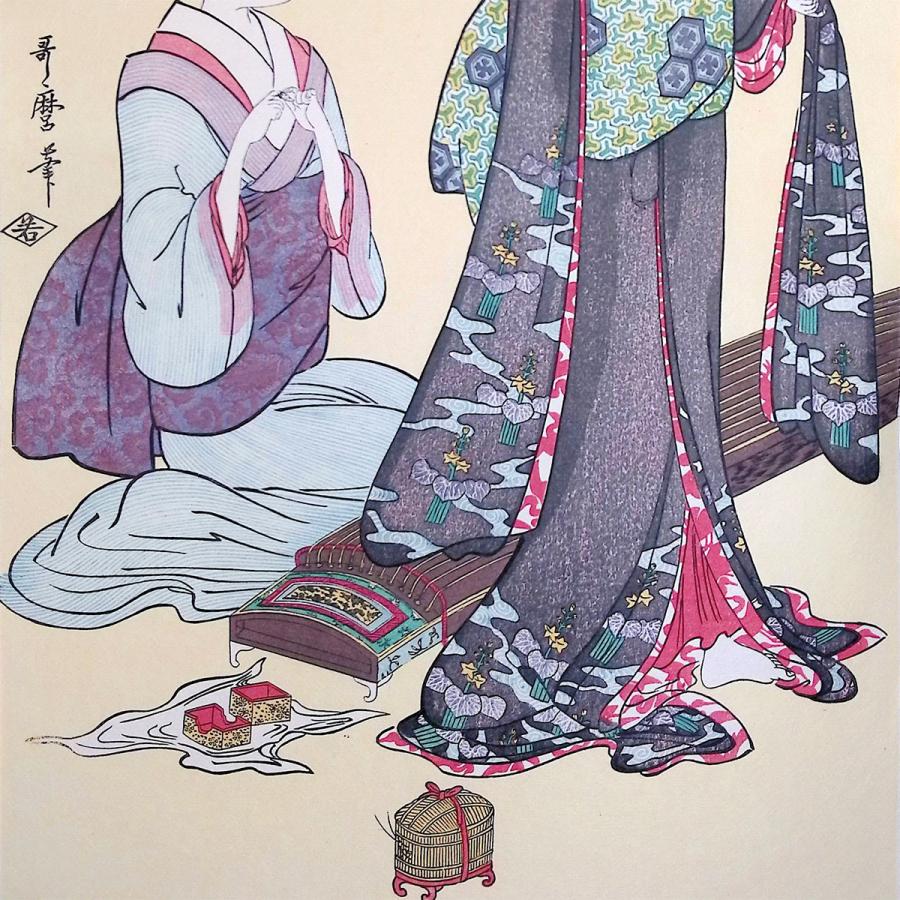 喜多川歌麿 風俗三段娘 上品之図 浮世絵 木版画 美人画 女性像 人物画 風俗画 上流階級 貴婦人 虫かご 蒔絵 アダチ版画 復刻 絵画 最終値下 |  | 03