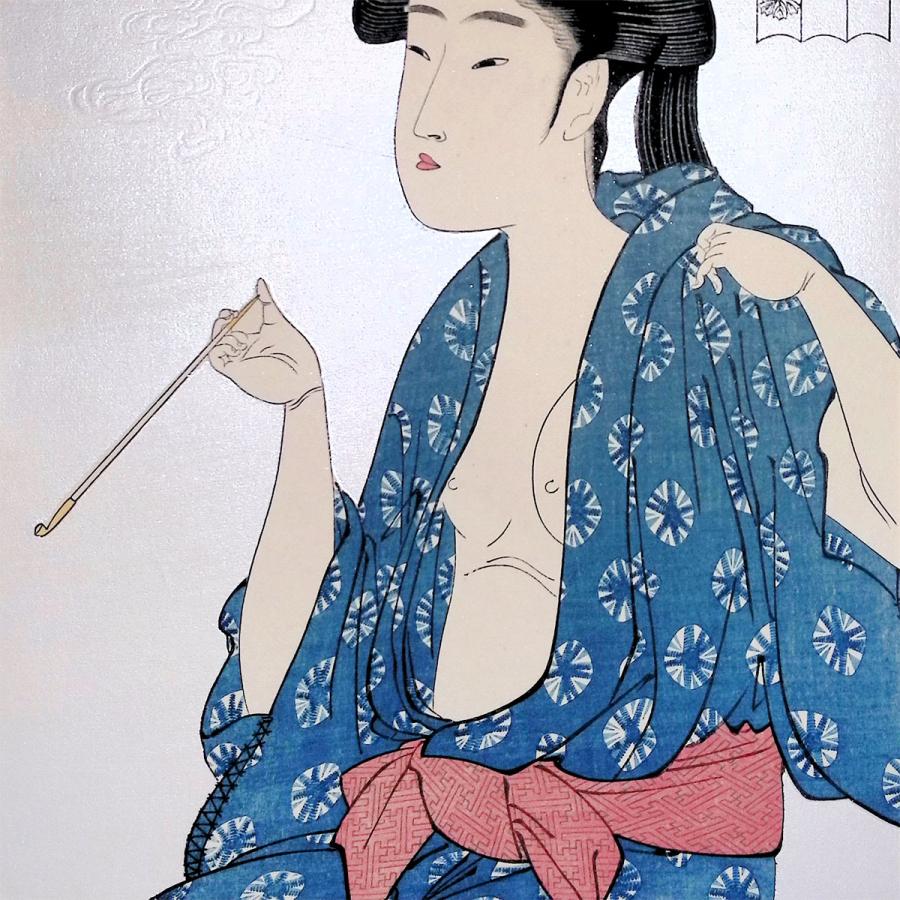 喜多川歌麿考画 婦女人相十品 喫煙 浮世絵 雲母摺り 木版画 人物画